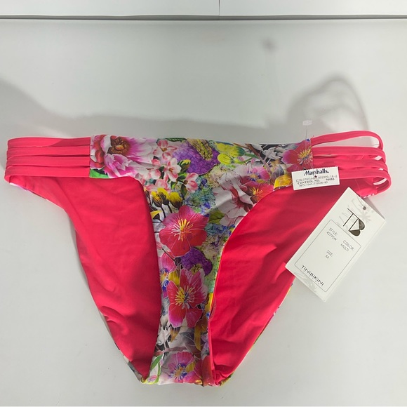 TiniBikini NWT’s Reversible Floral Orange Pink Swim Hi-Cut String Bottoms Sz MED - Picture 16 of 16